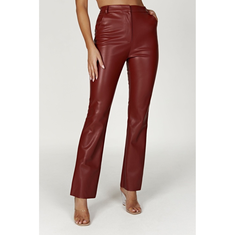 MESHKI Tyra Straight Leg Faux Leather Flare Pants Women M Rust EUC Vegan Sleek